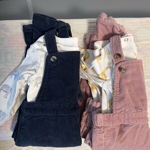 Baby Pehr Corduroy Overalls Set for Twins- Pink and Navy